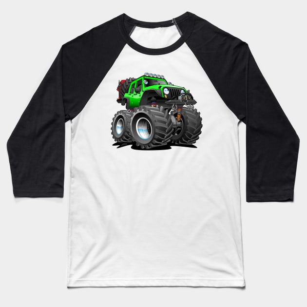 Off road 4x4 gecko green jeeper cartoon Baseball T-Shirt by hobrath